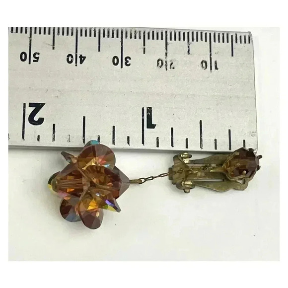 VTG Crystal Dangle Iridescent Clip on Earrings Bronze - Picture 12 of 13